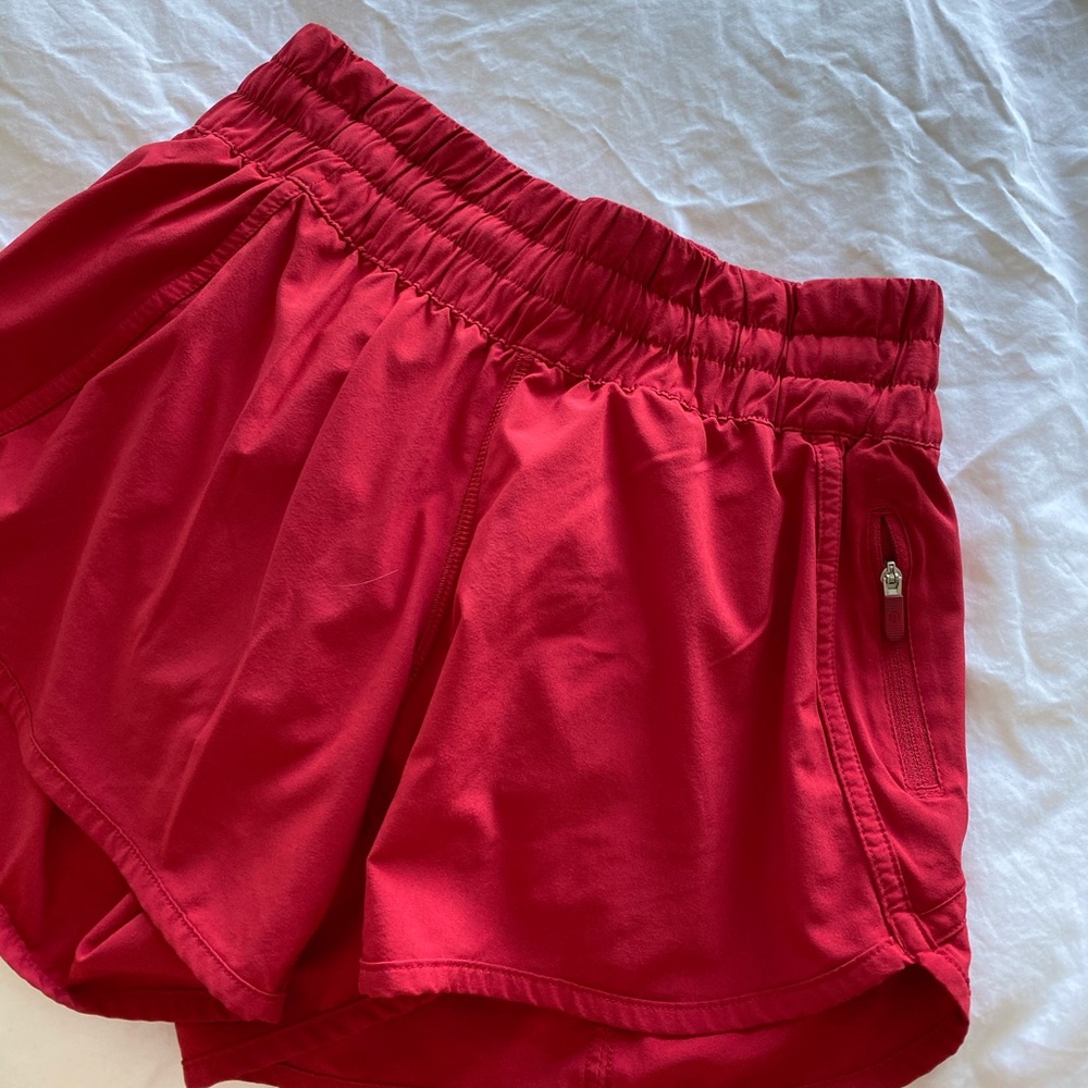 Red 4” Lululemon Tracker Shorts